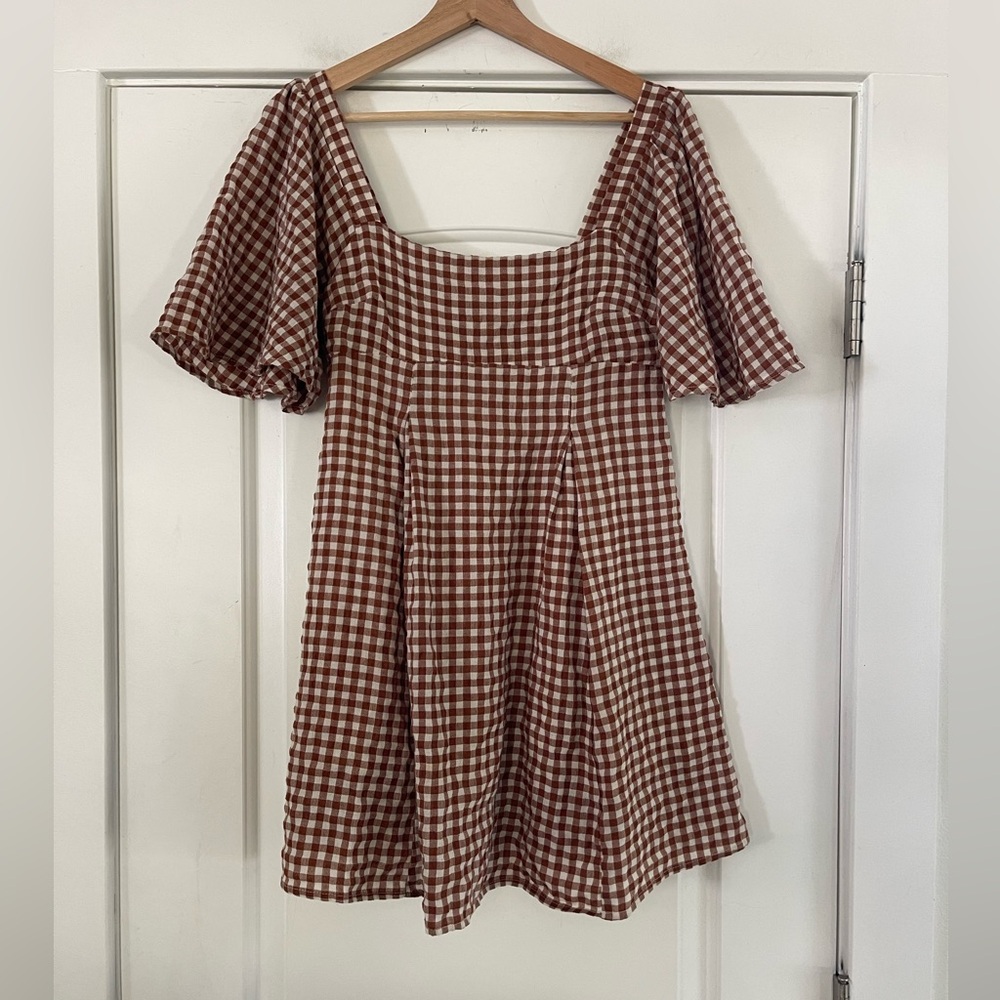 By Together Gingham Mini Flutter Sleeve Dress